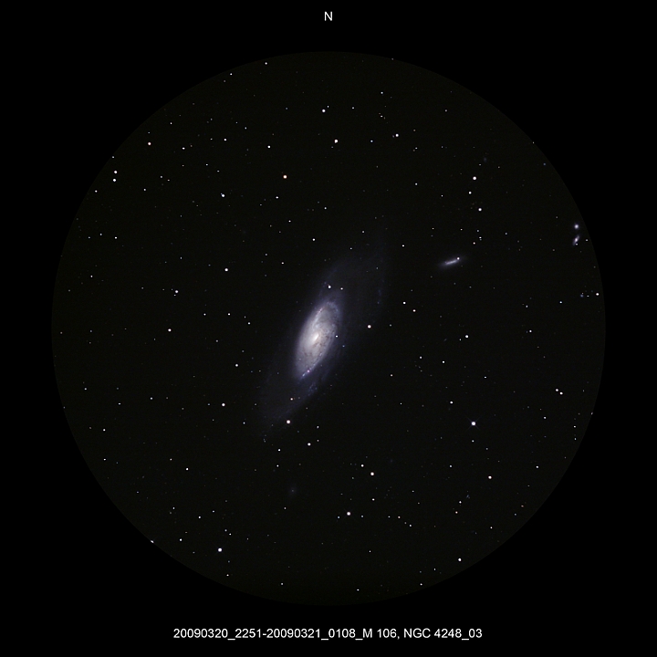 20090320_2251-20090321_0108_M 106, NGC 4248_03.JPG -  CVn Newton d 309,5 / af 1623 & Coma Corrector CANON-EOS5D (AFC-Filter) 1000 ASA no add. filter 7 light-frames 300s, 4 light-frames 120s, auto dark, 5 flat, 10 bias Guidemaster, DSS, Canon-RAW-Image, Adobe-PS-CS3  